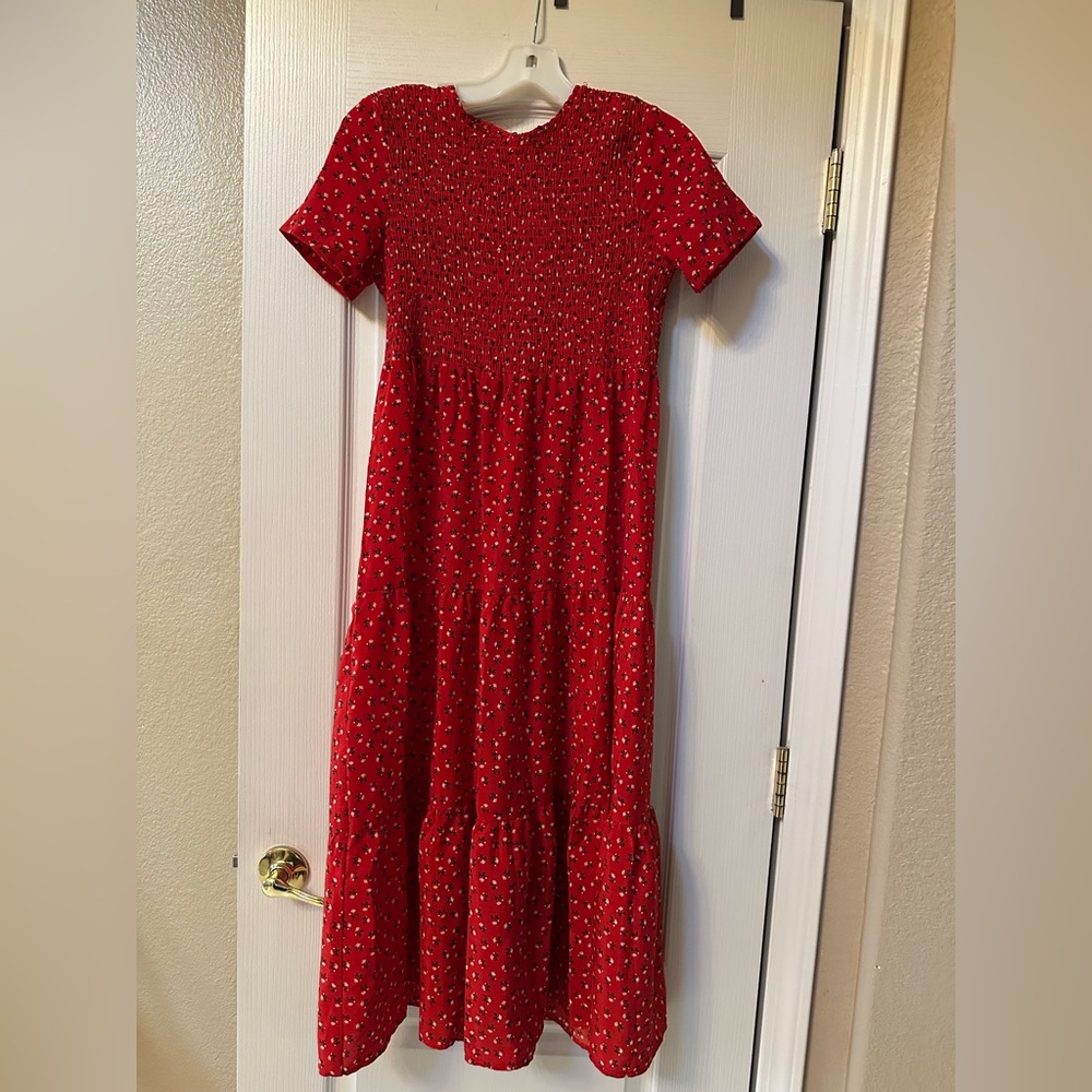 SHEIN Ditsy Floral Ruffle Hem Shirred A-Line Dress